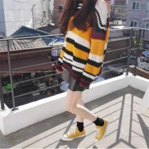 粗針拼色條紋休閑毛衣