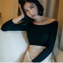緊身顯瘦短款一字領(lǐng)毛衣
