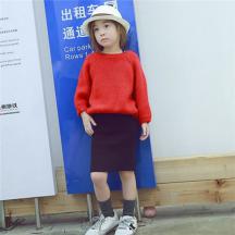 韓版兒童后背LOVE蝙蝠袖寬松毛衣+包臀裙套裝