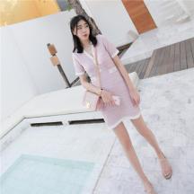 夏裝新款韓版針織連衣裙女夏短袖中長(zhǎng)款小香風(fēng)修身顯瘦