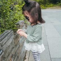 兒童上衣套頭衫 蕾絲下擺女童毛衣