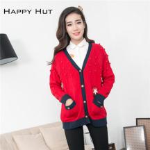 經(jīng)典對(duì)襟開(kāi)衫紅色毛衣外套