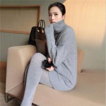 秋冬韓版大碼高領(lǐng)羊絨衫女裝中長(zhǎng)款針織毛衣