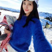 女款長毛小圓領(lǐng)貂絨衫 貂絨毛衣