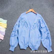 秋裝新款女裝開衫毛衣立體盤花手工縫制厚外套
