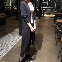 長袖女裝開衫中長款針織衫純色毛衣