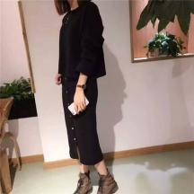 秋季新款純色套頭長袖毛衣棉絨女式休閑裙套裝