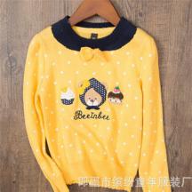 女童圓領(lǐng)長(zhǎng)袖卡通刺繡針織毛衣