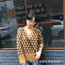 秋冬季新款女裝寬松V領(lǐng)加厚套頭毛衣