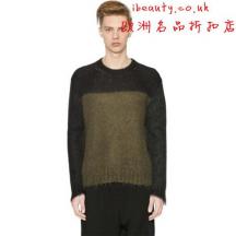 男套頭圓領(lǐng)拼色羊毛混紡毛衣