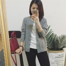 復古修身純色圓領麻花學生毛衣開衫女外套