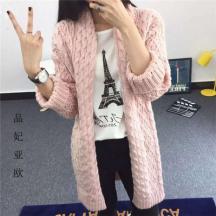 歐美秋冬新款格紋針織V領(lǐng)中長款開衫毛衣