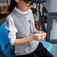 秋冬韓版女童卡通刺繡無袖針織背心