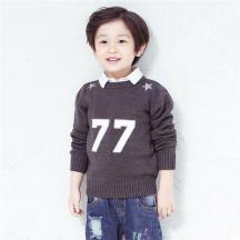 男童韓版數(shù)字77印花毛衣兒童肩膀五角星套頭衫