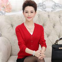 中老年長袖V領(lǐng)羊毛針織開衫女裝
