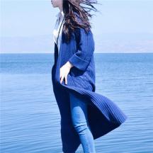 秋冬新款韓版時尚純色長款長袖女式毛衣開衫